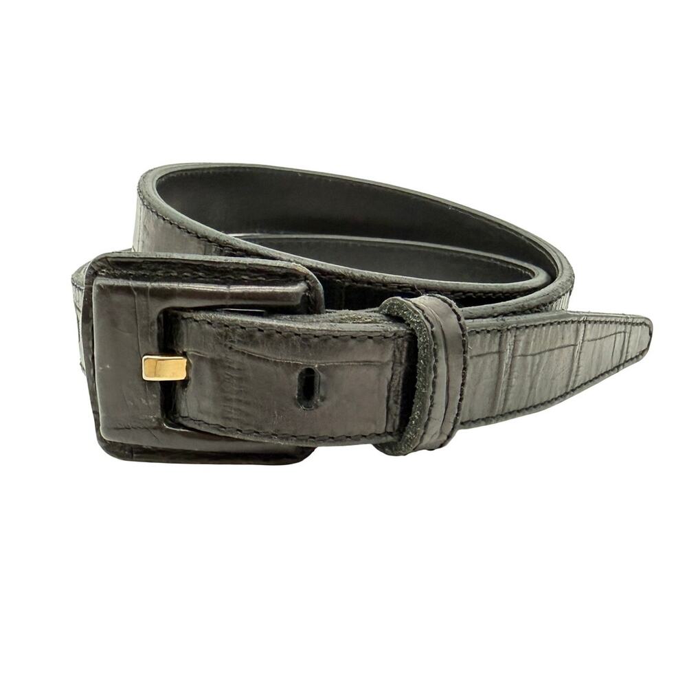 Ann Taylor LOFT Black Croc Embossed Leather Belt M Vintage 90s Minimalist